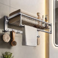 Gun gray folding mesh basket bath towel rack space aluminum bathroom rack wall hanging toilet punch-free bathroom towel rack. 