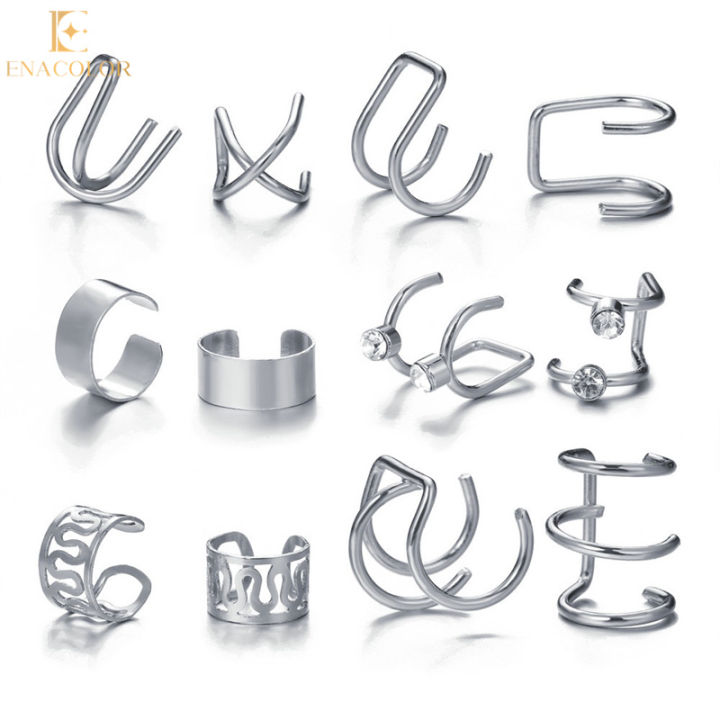 Enacolor Gold Color Leaves Ear Cuff Black Non-Piercing Ear Clip Earrings for Women Men  Cartilage Earring Cuff Jewelry Wholesale