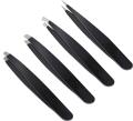 Tweezers Set of 5, Stainless Steel Eyebrow Tweezer Scissors Set with Travel Case for Brow Facial/Ingrown Hair, Splinter (Black). 