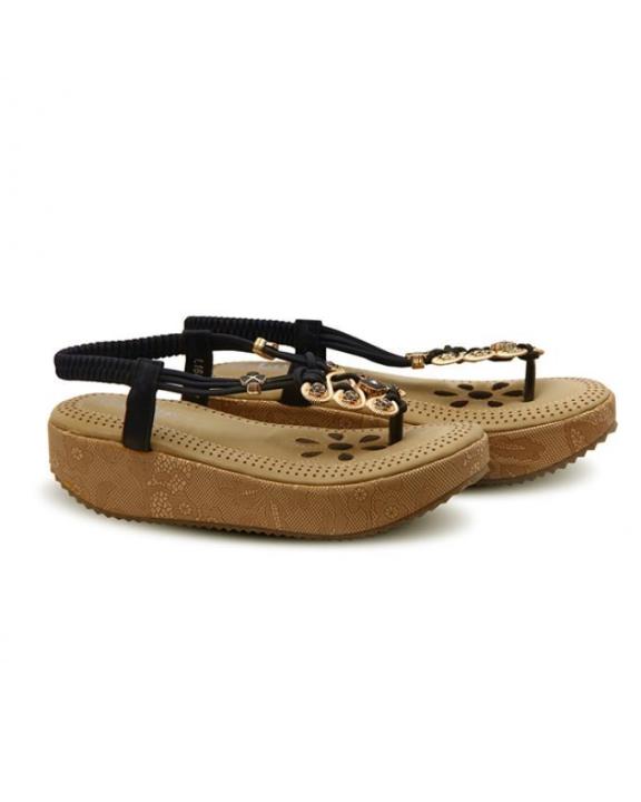Black Leather Ladies Wedge – 018