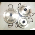 Silver Karahi SET with lid 3 Pieces set (metial polish) Cooking material. 