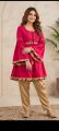 Girls Pink Frock with Golden Trouser - Traditional Mirror Work Short Frock Suit for Women & Girls - Festival & Party Wear Fancy Dress. 