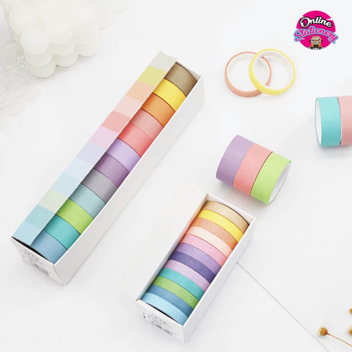 Cute Scrapbooking Solid Color Washi Tape Set 12 Pcs Decorative Masking Tape Adhesive Tape