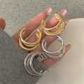 Earings for girls stylish -Thick Tri  hoop Tube Gold Color Hoops Earrings elegant  for party wear. 