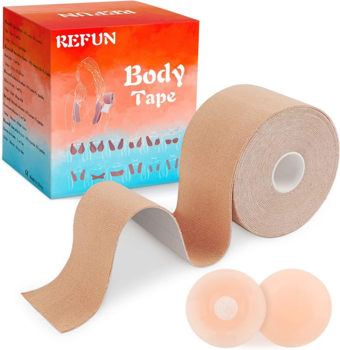 REFUN Breast Band Bra Invisible Self-Adhesive Strapless Adhesive Bra with 1 Pairs Silica Gel Breast Lift Tape for AE Cup Large Breasts