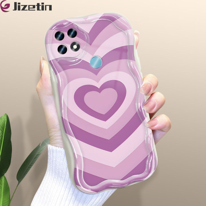 Jizetin for OPPO A15 A15S Back Cover Colorful Love Cream Wavy Edge Soft Silicone Phone Case