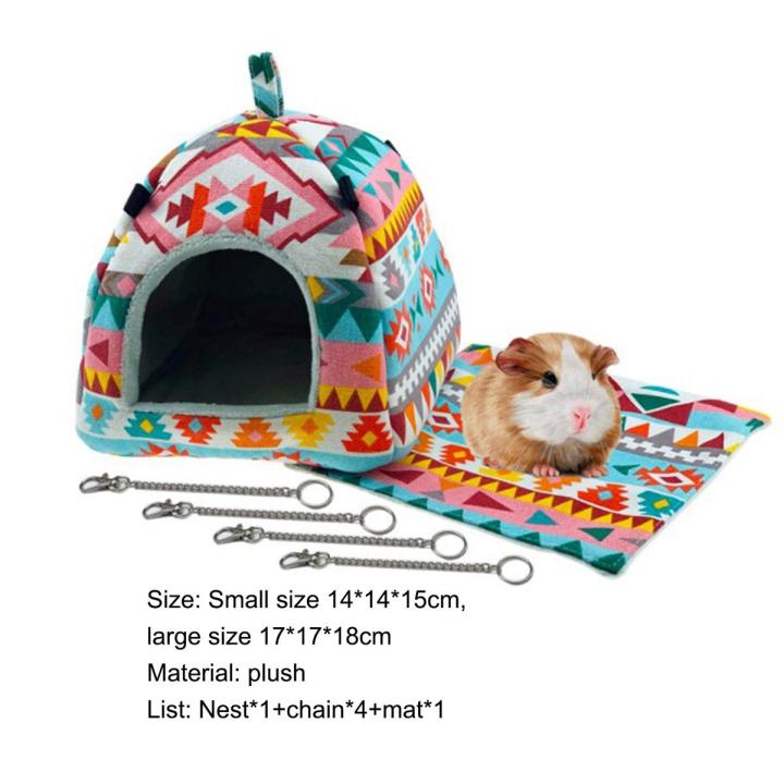 Squirrel Hammock with Warm Mat Thickening Cave Habitat Hamster Nest House Pet Hanging Bed Cage Accessories