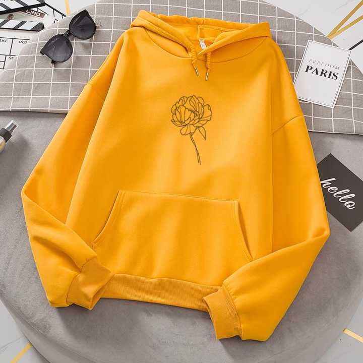 Flower Printed Fleece Full Sleeves Pull Over Hoodie For Men Women