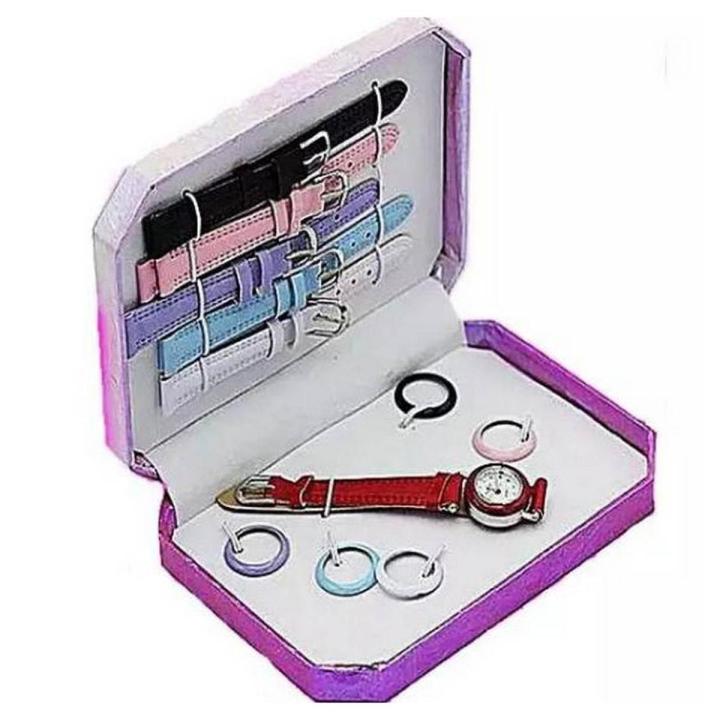 6 in 1 Interchangeable Watch Set For Girls - Multi Color Strap