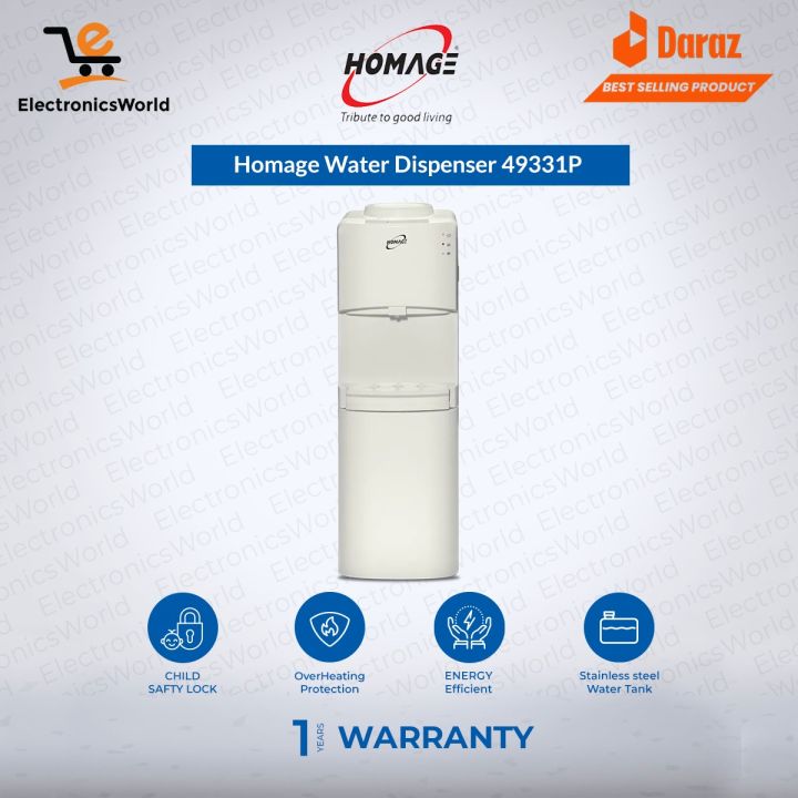 Homage Water Dispenser | HWD-49331 P | WITHOUT REFRIGERATOR - Stainless steel water tank-( Latest Model )- 1 Year Warranty