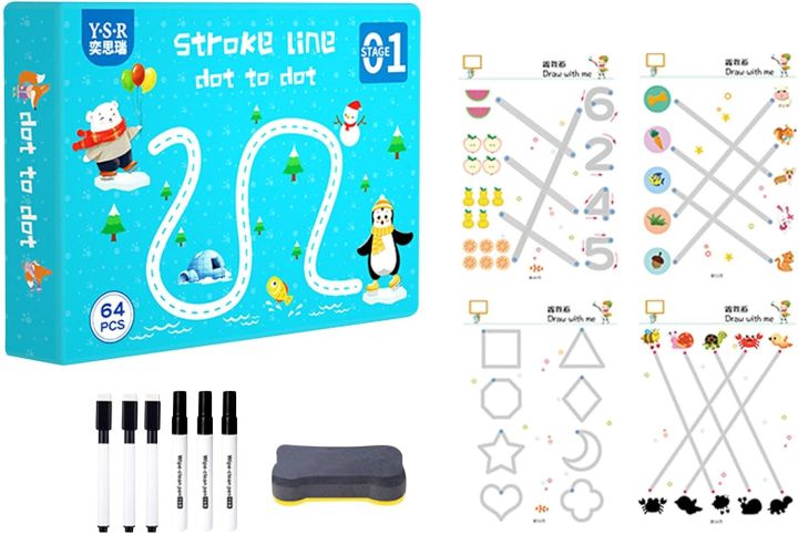 Children's Pen Control Training Set, Pen Control Training Kindergarten Children Erasable Pen Concentration Training Set - One Exercise Book, One Eraser and Six Pens 5ml