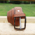 Double Sided Crocodile Style Mustard Men's Leather Belt. 