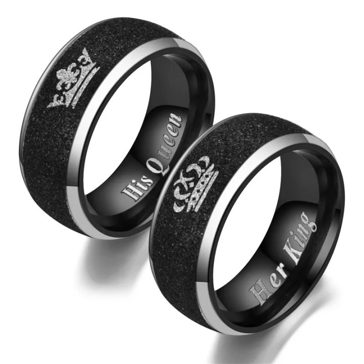 Black Frosted Stainless Steel Couple Rings Queen Men and Women Rings