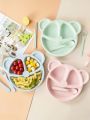 5pcs Cartoon Dinner Plate Set With Divided Plate, Fork And Spoon Baby Feeding Plate Adorable Cartoon Animal Kids Bear Plate Section Dinner Plate Durable Plastic, Perfect For Toddlers Kids Adults Ideal For Home School Restaurant. 