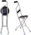 Multipurpose 2 in 1 Ergonomic Design Folding Walking Stick Stool Stainless Steel Walking Chair for the Elderly. 
