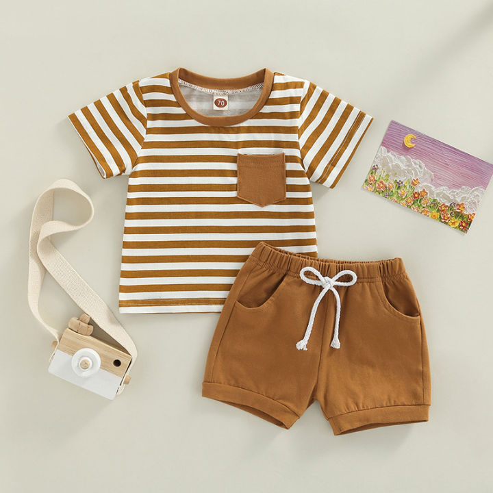 Baby%20Boys%20Short%20Set,%20Short%20Sleeve%20Stripes%20T-shirt%20with%20Elastic%20Waist%20Shorts%20Summer%20Outfit%20-%20Image%202