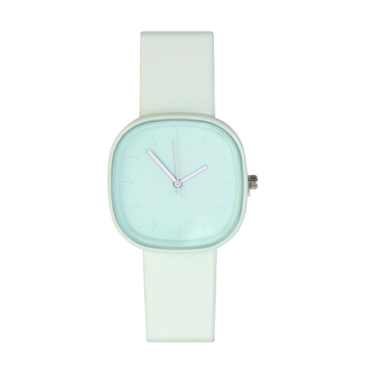 Square Quartz Digital Dial Casual Wrist Watches Macaron Leather Strap Fashionable Clock Waterproof Wristwatch