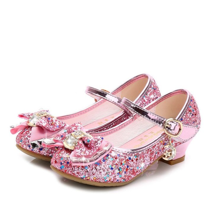 Girls Princess Shoes Frozen Princess Elsa Role-play Shoes Kids Sequin Performance Leather Shoes Dance Shoes