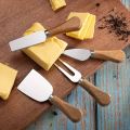 Set Of 4- Cheese Knives with Bamboo Wood Handle- Stainless Steel Cheese Spreader Cutter Knives -  Cheese Slicer and Butter Cutter-  Cheese Knife Set for Cheese serving.. 