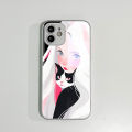 FELMYST for OPPO A55 Back Cover Girl Black Cat Original Print Hard Metallic Lacquer Glass Phone Case. 