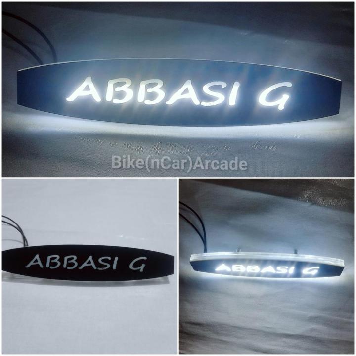 ABBASI G Motorcycle LED Monogram for FRONT Universal Names Glowing WHITE Universal Fit
