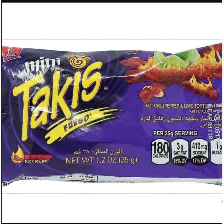 Takis Mini Fuego Hot Chili Chips, 35gram Bag (4-Pack) (iMPORTED)