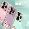 Jizetin (Free Lanyard) for iPhone 13 Back Cover Cute Dogs Luxury 6D Plating Case Side Pattern Soft Silicone Square Phone Cases. 