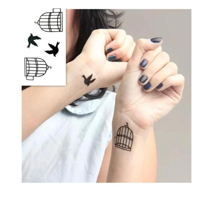 Classic Black Bird Cage Temporary Tattoo Hand Body Waterproof Temporary Tattoo