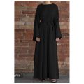 Black Plain Belt Abaya Long Maxi Style Dress. 