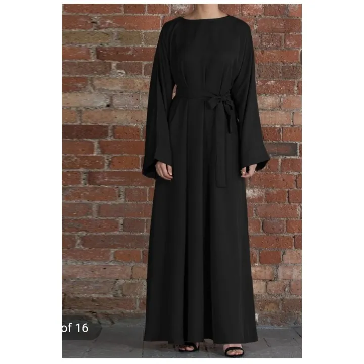 Black%20Plain%20Belt%20Abaya%20Long%20Maxi%20Style%20Dress%20-%20Image%202