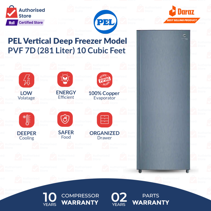 PEL Vertical Deep Freezer | Model PVF – 7D (281 Liters) | 10 Cubic Feet | Fast Freezing | With 3 Years Compressor  Warranty