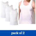 Pack of 2 White Without Sleeve Inner Vest for Men Bamboo Rayon Sleeveless Banyan For Boys. 