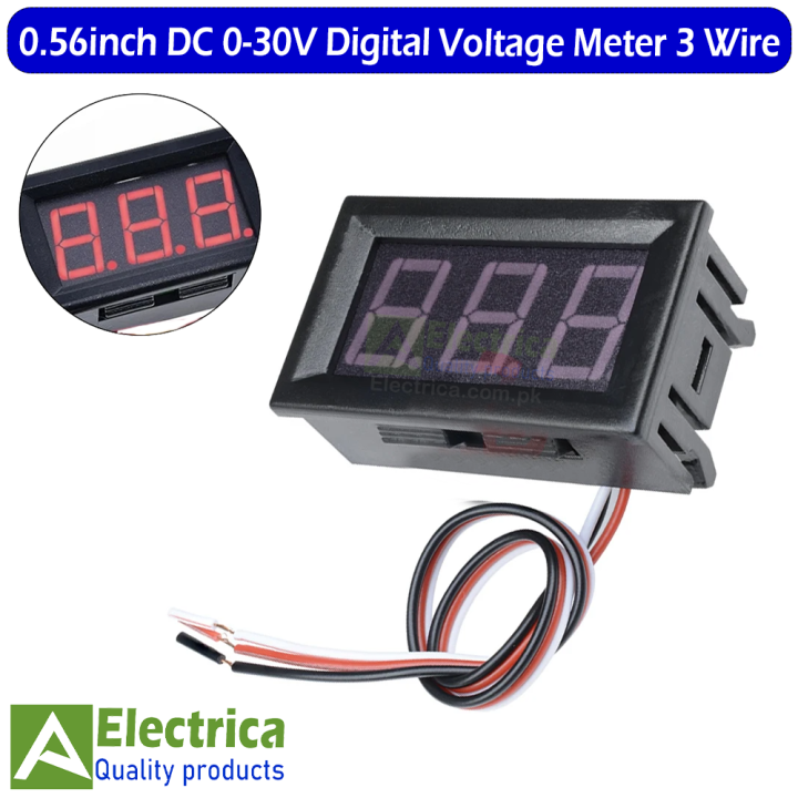 3 Wire DC 0-30V 3 Digit digital display voltage meter with Case 0.56 inch digital voltmeter indication Red display by Electrica