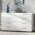 Modern 8-Drawer Wooden Dresser - White Shine Sideboard with Bar Handles for Elegant Living Room Decor. 