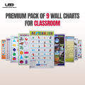 Pack of 9 Wall Charts for Classrooms and School Decoration | Wall Posters for Kids Basic to Advance Learning on 200 grams Laminated Card 20*30 inches. 