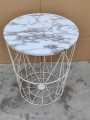 METAL WIRE REMOVABLE WOOD TOP FOLDABLE ROUND COFFEE SIDE TABLE STORAGE BASKET( 16 L 16 W 18.5 H ). 