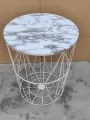 METAL WIRE REMOVABLE WOOD TOP FOLDABLE ROUND COFFEE SIDE TABLE STORAGE BASKET( 16 L 16 W 18.5 H ). 