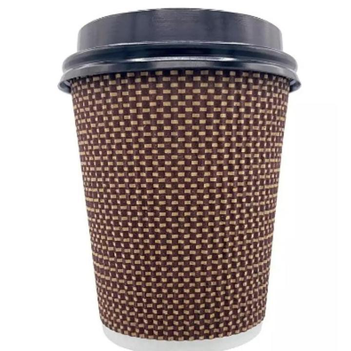 Brown Disposable Coffee Cups with Lids 8 Oz. | [50 pcs] Paper Coffee Cups, To Go Coffee Cups | Ripple Hot cups with Lids - BROWN