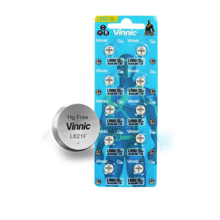 Vinnic Original 10 Pcs L621F Battery Replacement Model AG1, LR621, 364 SR621Sw, LR621H, 364A, AG1, LR60, 164, 164A, SR621, SR621SW, LR60, LR621F