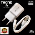 Tecno Fast Charger 10W with Data Cable 3.0 for Android Mobile Phones, 2A Output, White. 
