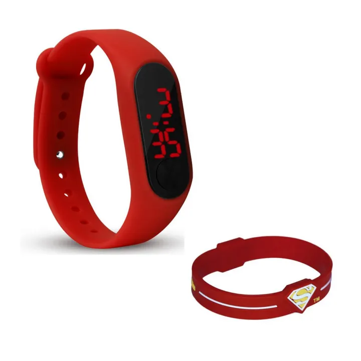 Pack%20of%202%20-%20Silicone%20Rubber%20LED%20Digital%20Watch%20&%20Superman%20Bracelet%20For%20Boys/Girls%20-%20Red%20-%20Image%203