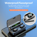 Topewon F9 Wireless Earphone IPX7 Waterproof Earbuds LED Display Built In HD Mic Headphone with 2000mAh Power. 