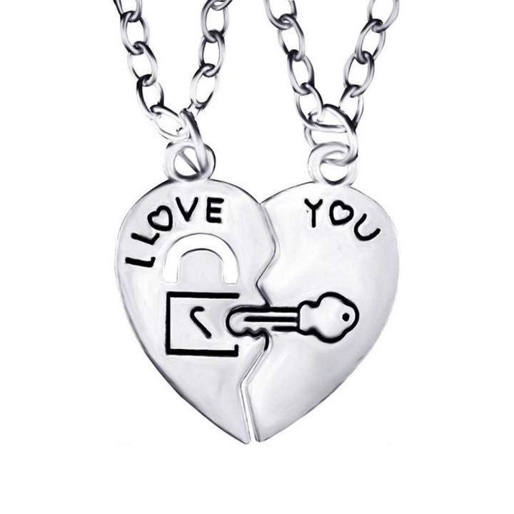 I Love You Heart Lock Key Couple Pendant Necklace Lovers
