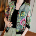 Bingirl Women Coat Patchwork Round Neck Long Sleeve Zipper Jackets Fashion Printed Sun Protection Clothes. 