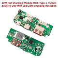 20W Fast Charging Power Bank Module With Led Light Charging Indication & USB TYPE-C & Micro USB Charging Ports. 