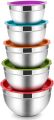 5-Piece Stainless Steel Mixing Bowl Set with Colorful Leak-Proof Lids, Versatile Kitchen Storage Containers. 
