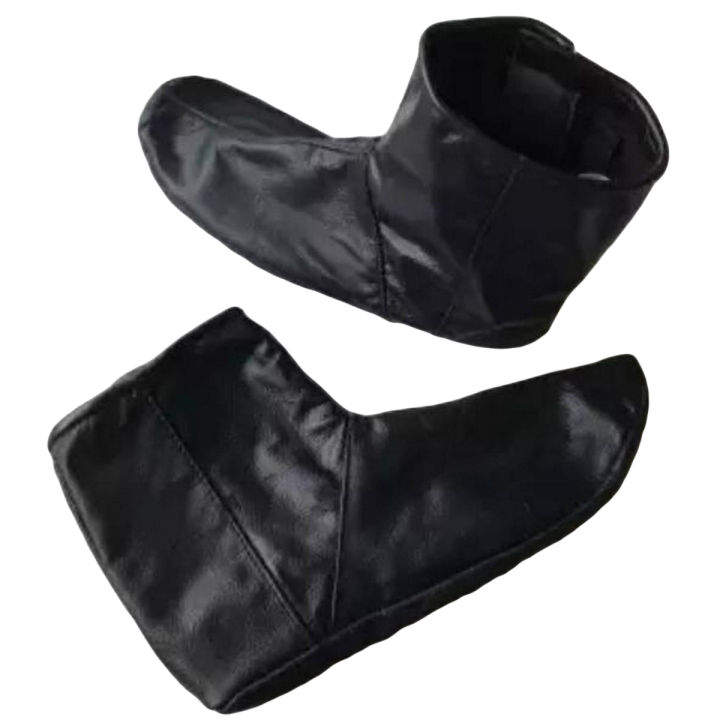 Black Leather Socks Mozay for Hajj Umrah With Velcro and Zipper For Winter - Unisex