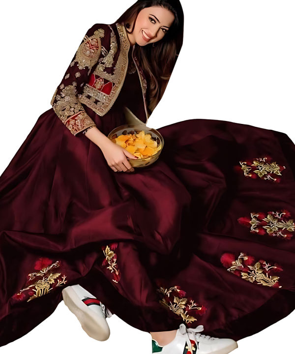 Designer Fully Heavy Embroidered Flower Stitched Silk Maxi With Embroidered Koti for Girls/Designer Maxi / New Long Style Maxi /Stylish Maxi / Ready to Wear /Wedding Dress For Girls/Ladies/Women Article Dec-002