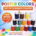 Poster Color Finger Paints set of 12 colors with free Paint Brush, eco-friendly, non-toxic washable, Drawing Paints for kids. 
