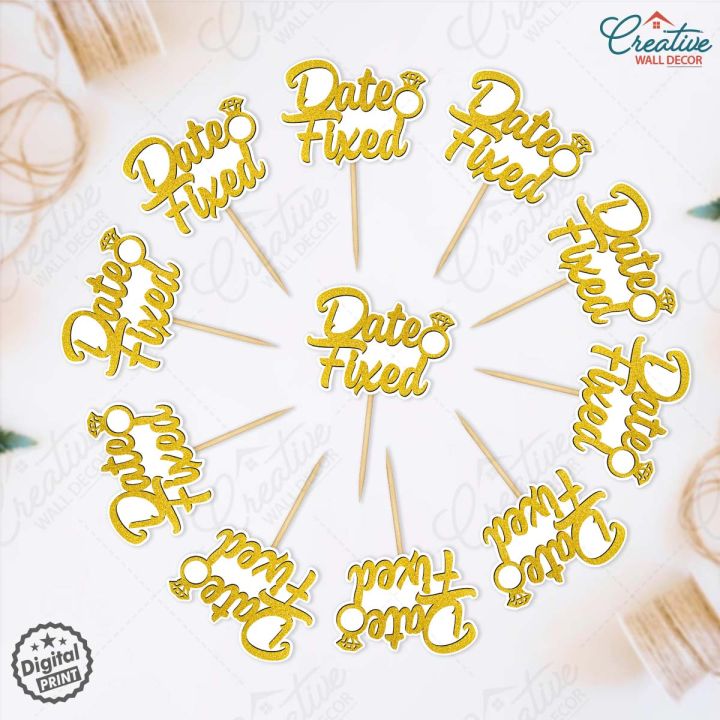 Pack of 12 Date Fixed Mithai Cupcake Toppers, Digital print 2.5 inches mini Toppers, Perfect for Engagement & Wedding Party Celebration